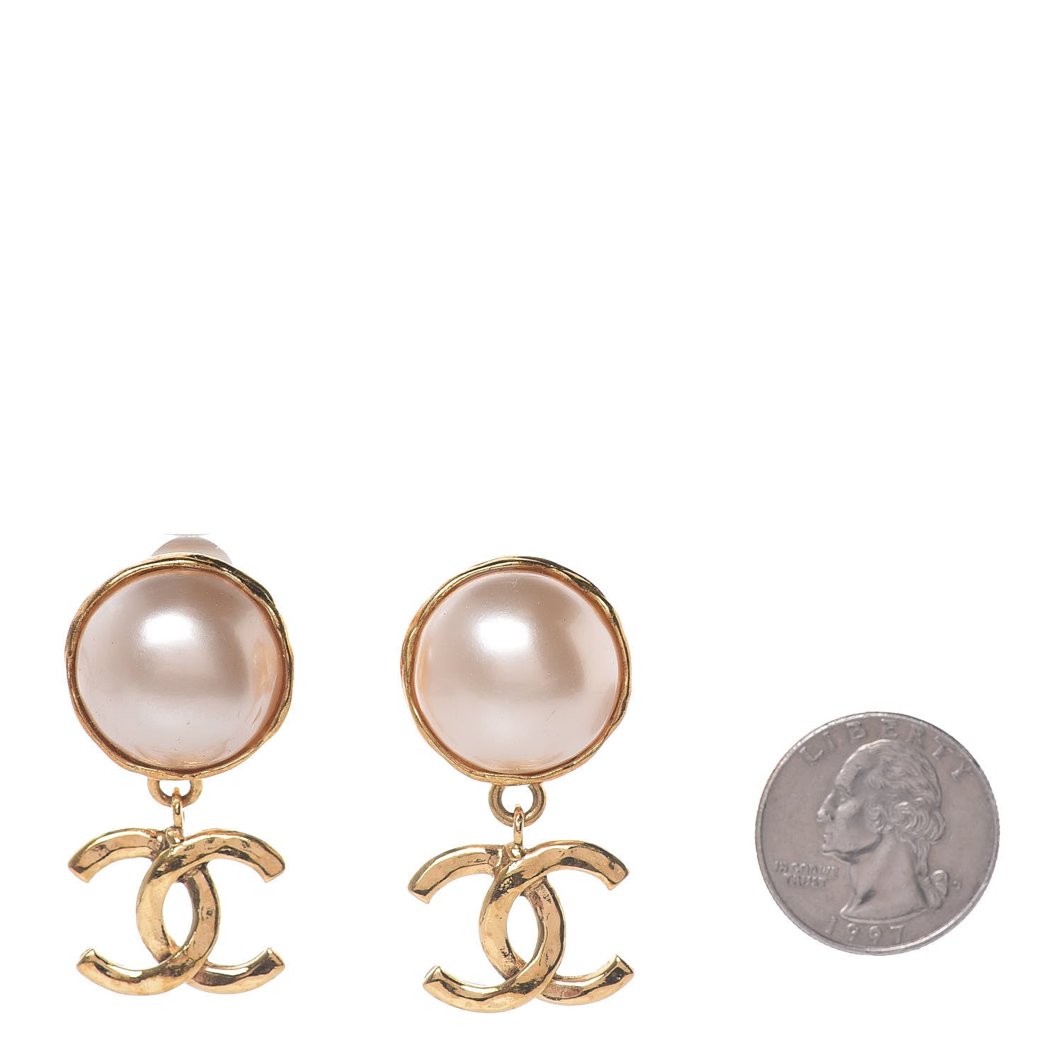 Chanel Pearl CC Drop Clip On Earrings Gold 2 of 5