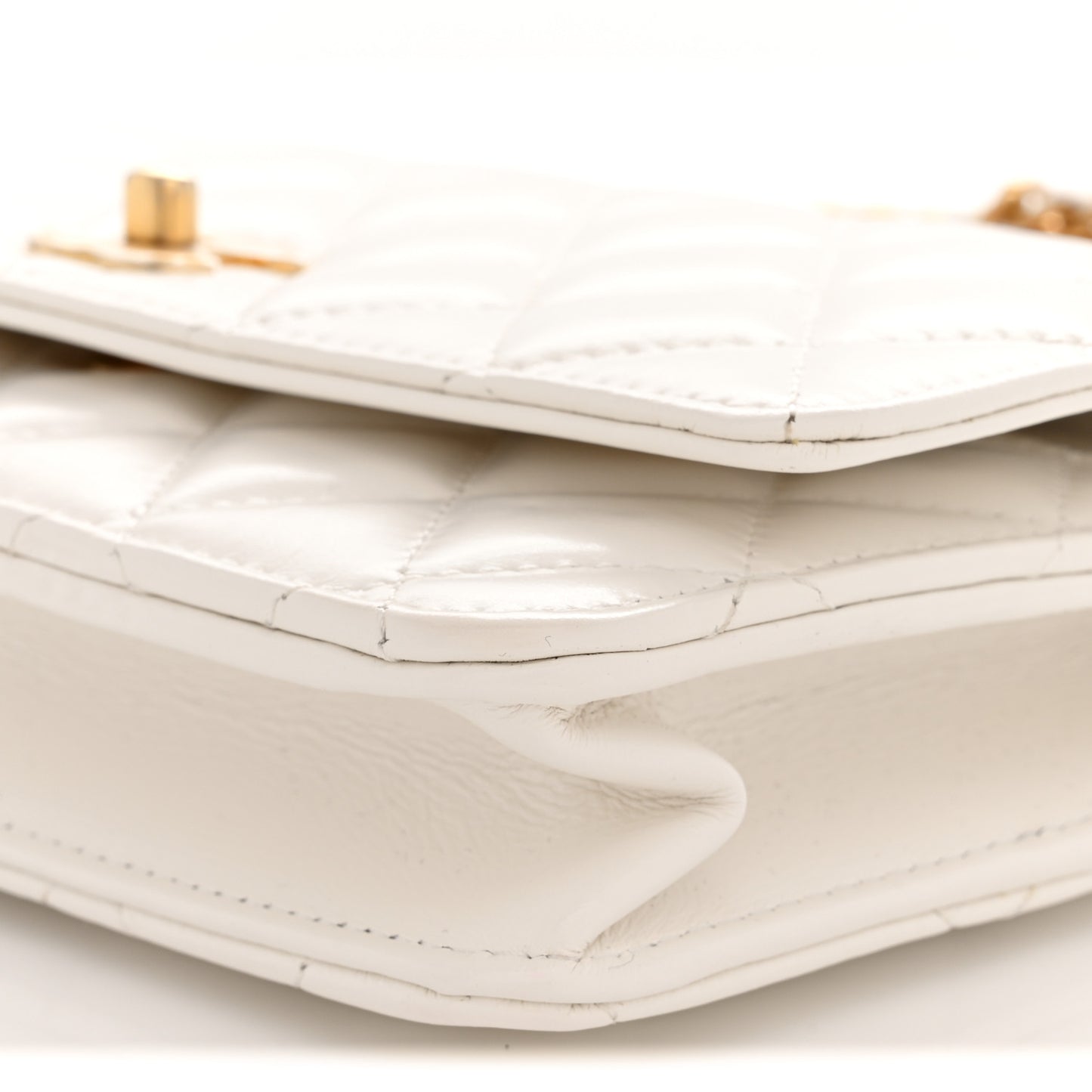 Shiny Calfskin Quilted Multicolor Top Handle Wallet On Chain WOC White