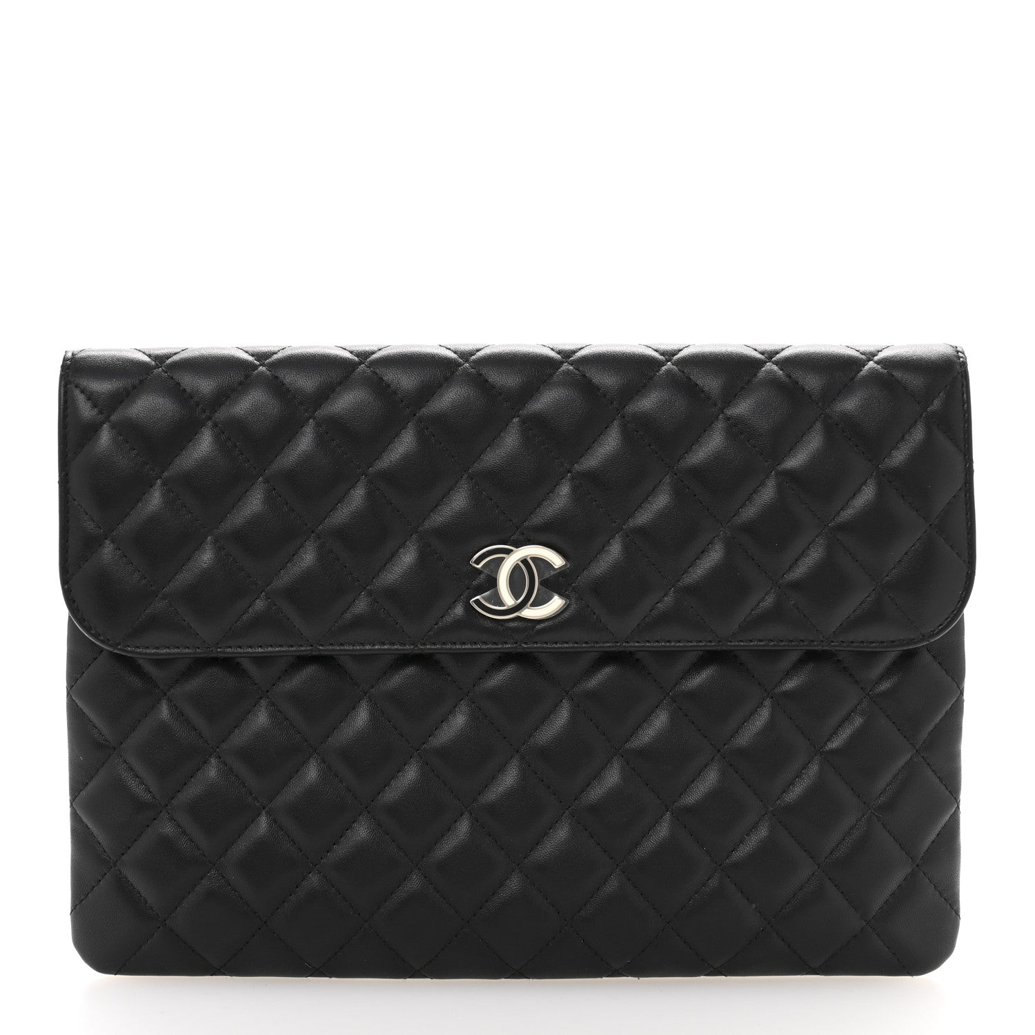 Chanel Lambskin Enamel Quilted Document Portfolio Holder Black 1 of 9
