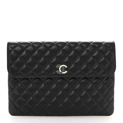 Chanel Lambskin Enamel Quilted Document Portfolio Holder Black 1 of 9
