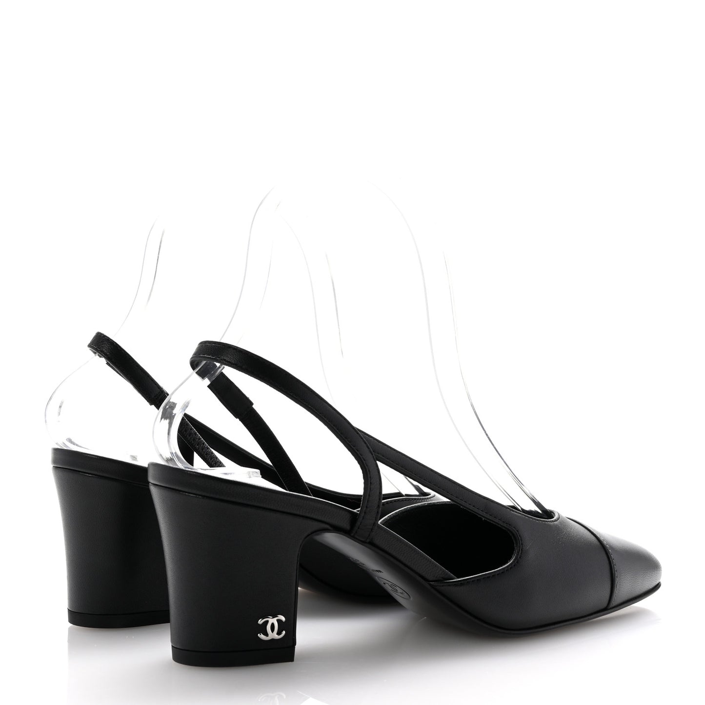 Lambskin Cap Toe CC Slingback Pumps 35.5 Black Dark Grey