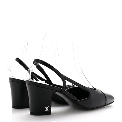 Chanel Lambskin Cap Toe CC Slingback Pumps 35.5 Black Dark Grey 5 of 10