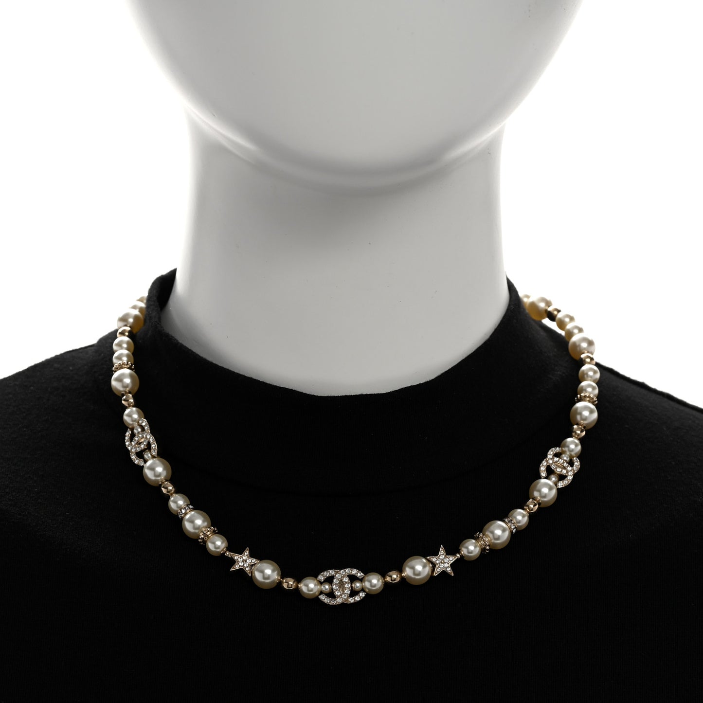 Metal Crystal Pearl CC Star Short Pendant Necklace Gold