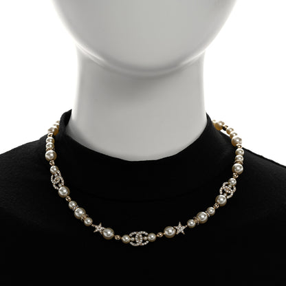 Chanel Metal Crystal Pearl CC Star Short Pendant Necklace Gold 2 of 5