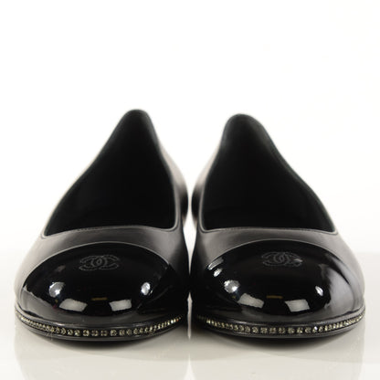 Chanel Patent Lambskin Crystal CC Cap Toe Ballerina Flats 38 Black 2 of 8