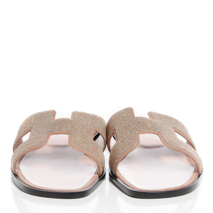 Hermes Suede Goatskin Crystal Powder Oran Sandals 39 Pale Gold Beige Pink 2 of 6