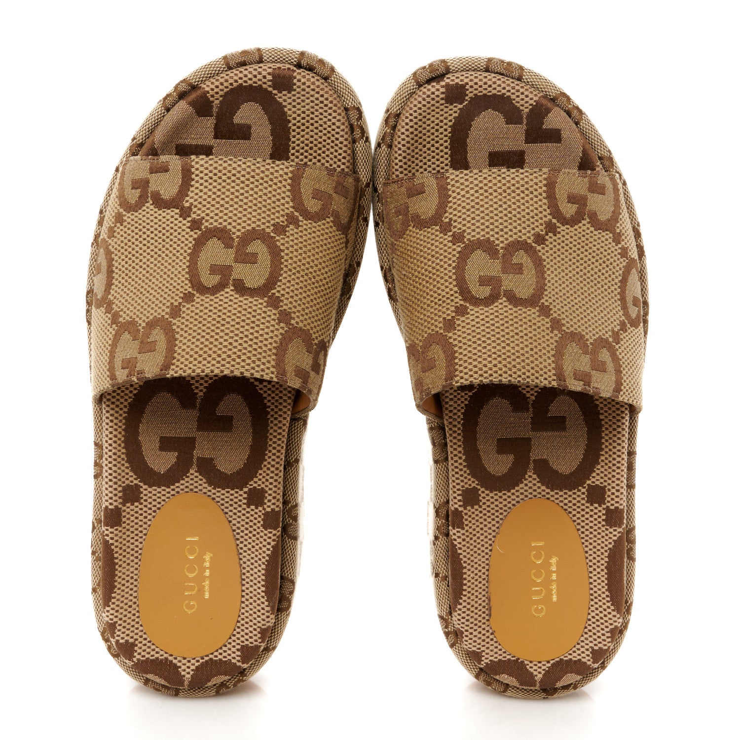 Gucci Monogram Maxi GG Angelina Platform 55mm Slide Sandals 36.5 Camel Ebony 2 of 10