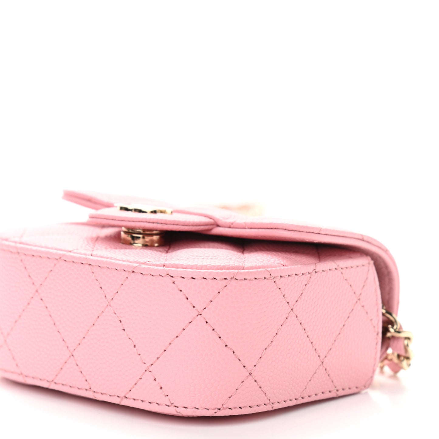 Caviar Quilted Mini Clutch With Chain Pink