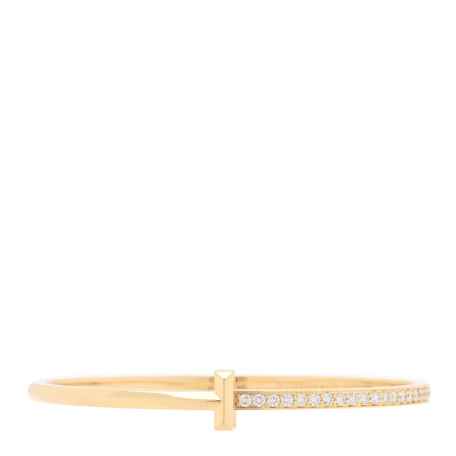 Tiffany 18K Yellow Gold Diamond Narrow T1 Hinged Bangle Bracelet 1 of 3