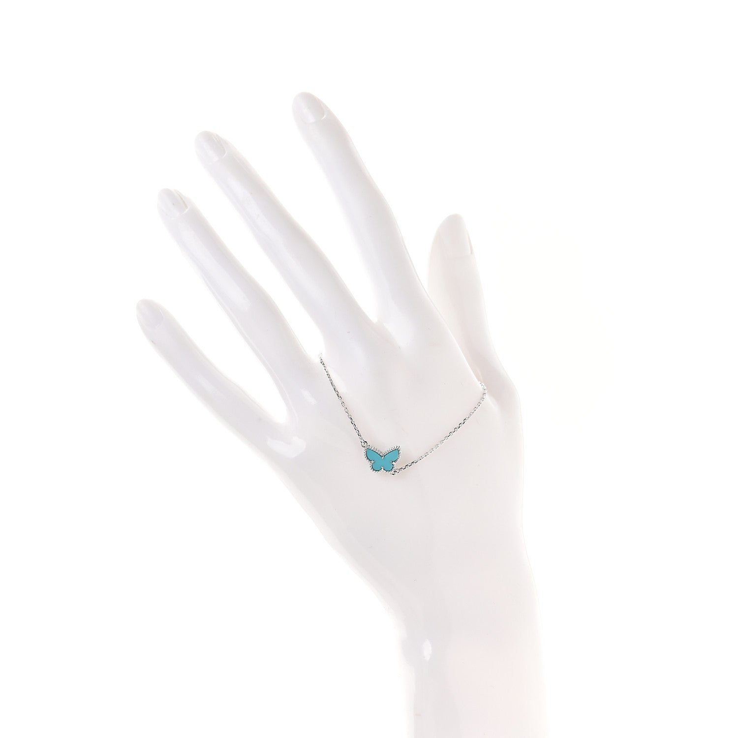 Van Cleef & Arpels 18K White Gold Turquoise Sweet Alhambra Butterfly Bracelet 2 of 7