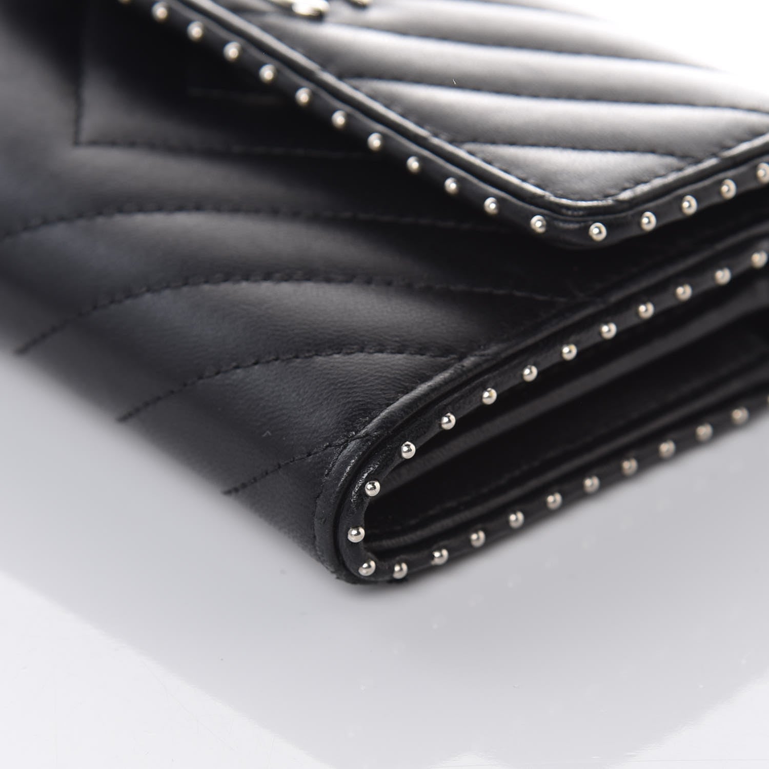 Chanel Lambskin Chevron Quilted Studded Clutch With Chain WOC Black 10 of 11