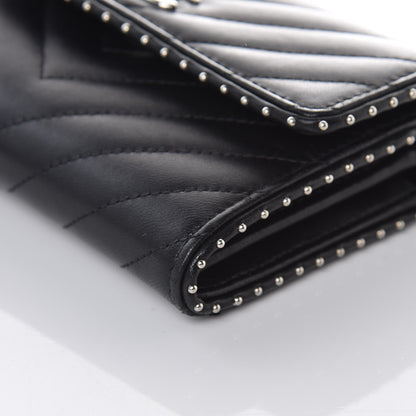 Chanel Lambskin Chevron Quilted Studded Clutch With Chain WOC Black 10 of 11