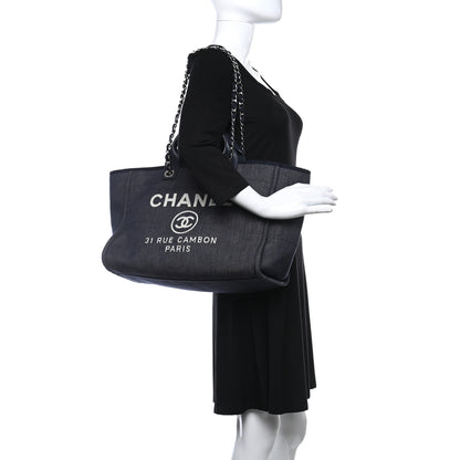 Chanel Denim Medium Deauville Tote Dark Blue 2 of 19