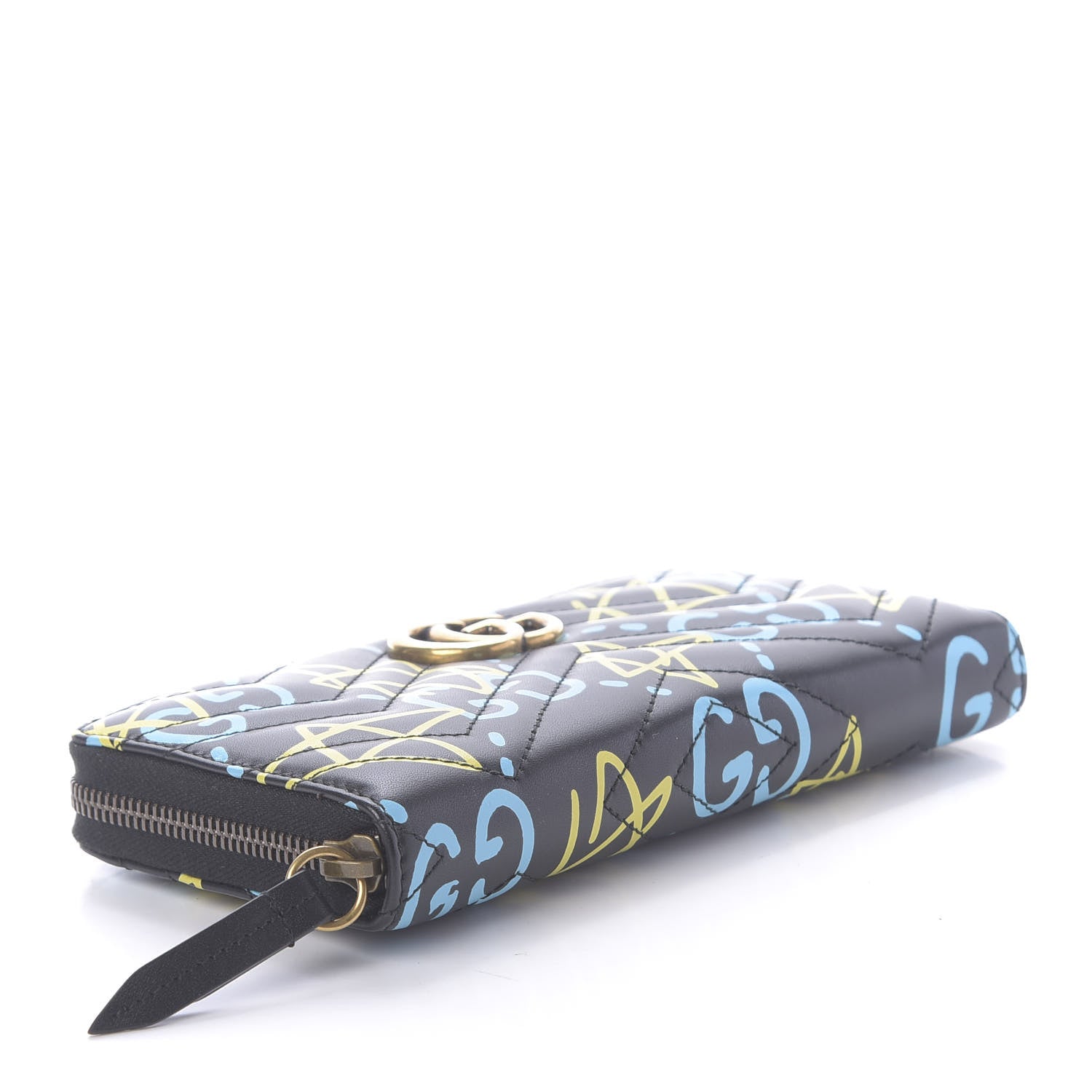 Gucci Calfskin Matelasse GucciGhost GG Marmont Zip Around Wallet Black New Acquamarine 4 of 10