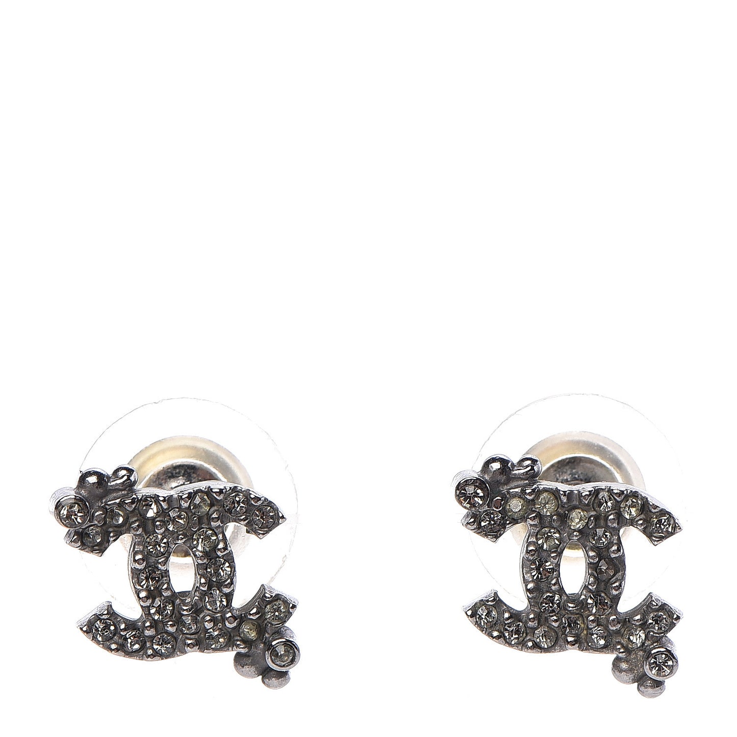 Crystal Textured CC Earrings Silver