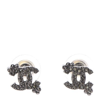 Chanel Crystal Textured CC Earrings Silver 1 of 5