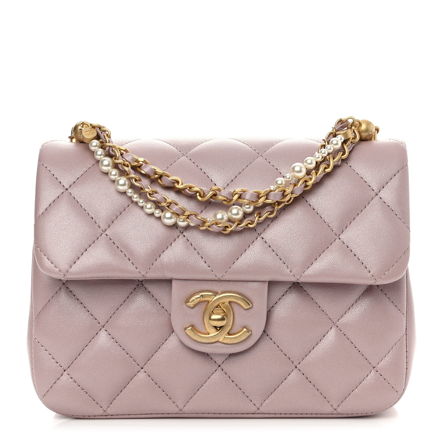 Chanel Shiny Lambskin Quilted Pearl Twist Mini Square Flap Light Pink 1 of 10
