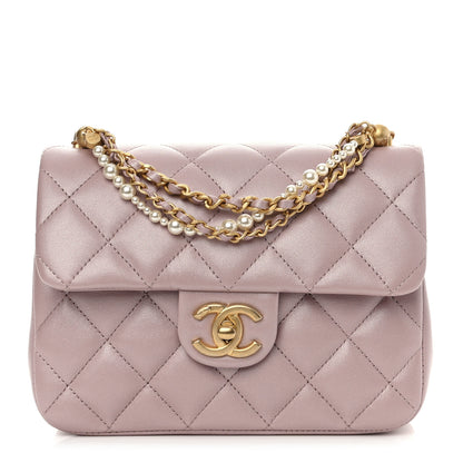 Chanel Shiny Lambskin Quilted Pearl Twist Mini Square Flap Light Pink 1 of 10