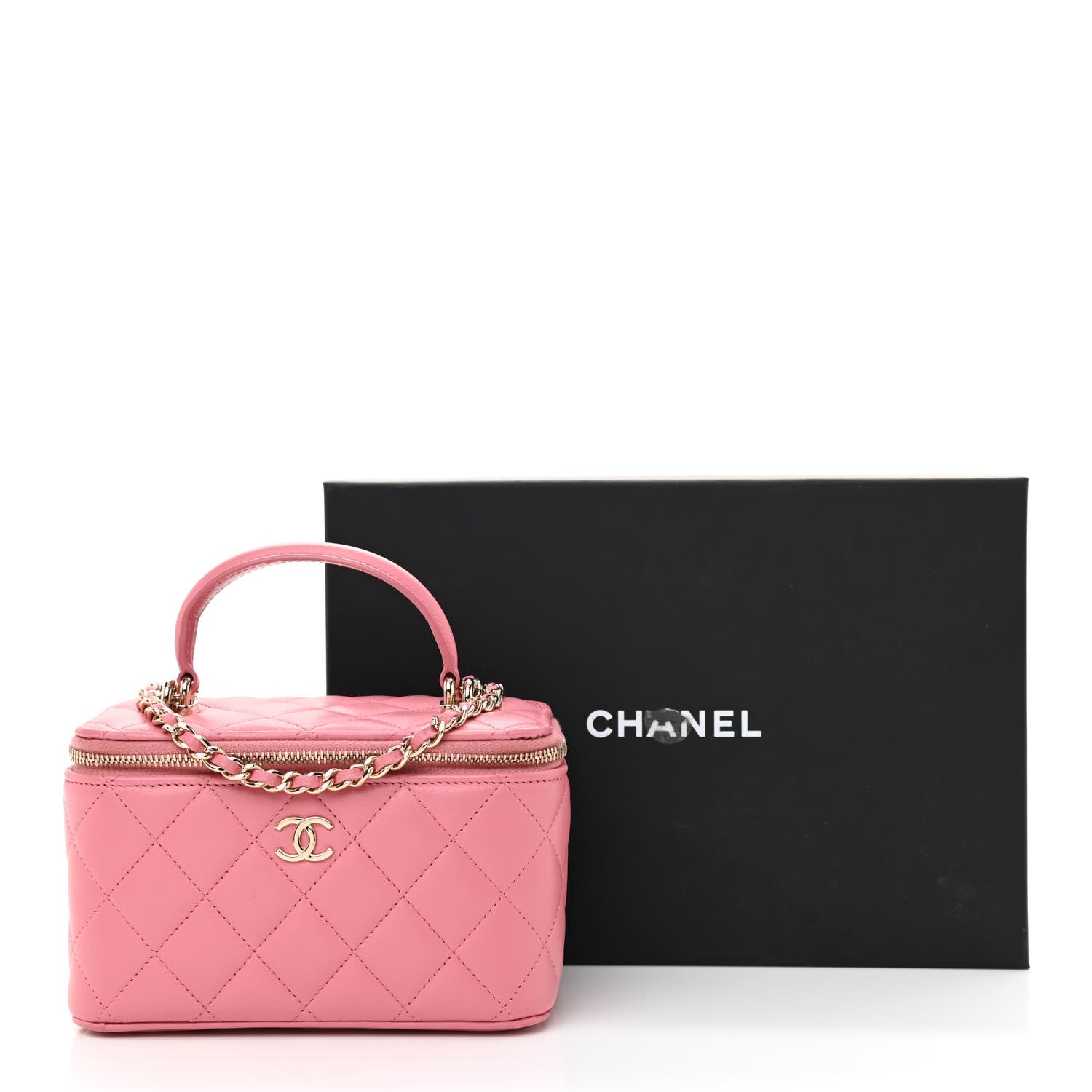 Chanel Lambskin Quilted Small Top Handle Vanity Case With Chain Dark Pink 10 of 10