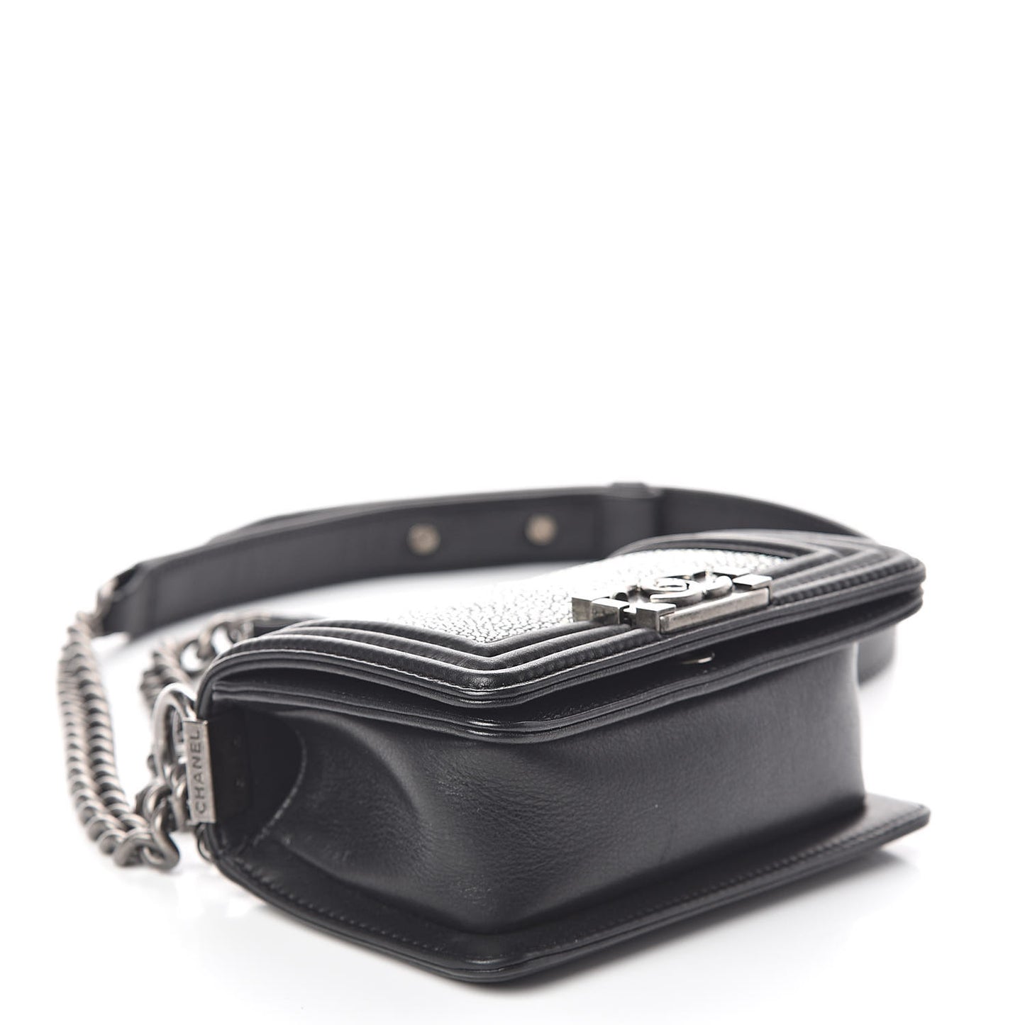 Galuchat Stingray Mini Boy Flap Black Silver
