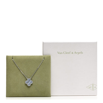 Van Cleef & Arpels 18K White Gold Chalcedony Vintage Alhambra Pendant Necklace 5 of 5