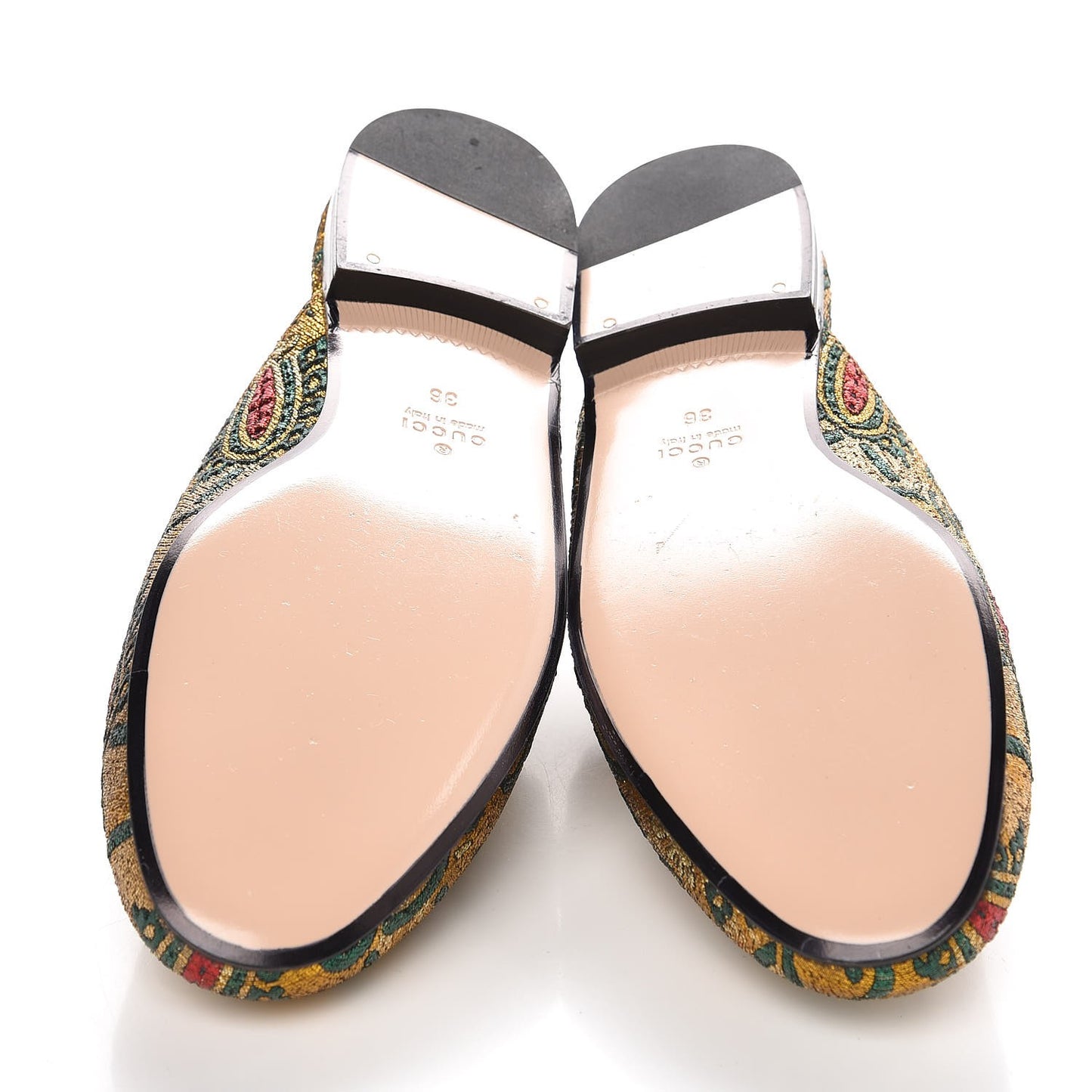 Iridescent Brocade Princetown Slippers 36 Gold Multicolor