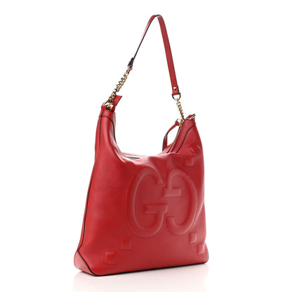 Gucci Apollo Calfskin GG Dadini Embroidered Chain Hobo Hibiscus Red 3 of 14