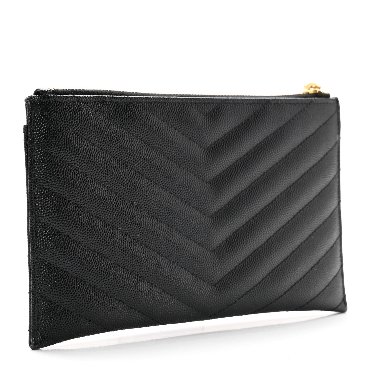 Saint Laurent Grain De Poudre Chevron Monogram Bill Pouch Black 3 of 7