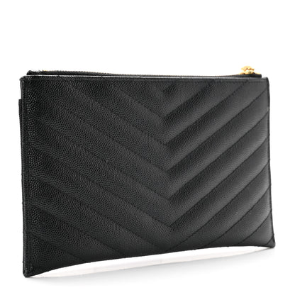 Saint Laurent Grain De Poudre Chevron Monogram Bill Pouch Black 3 of 7