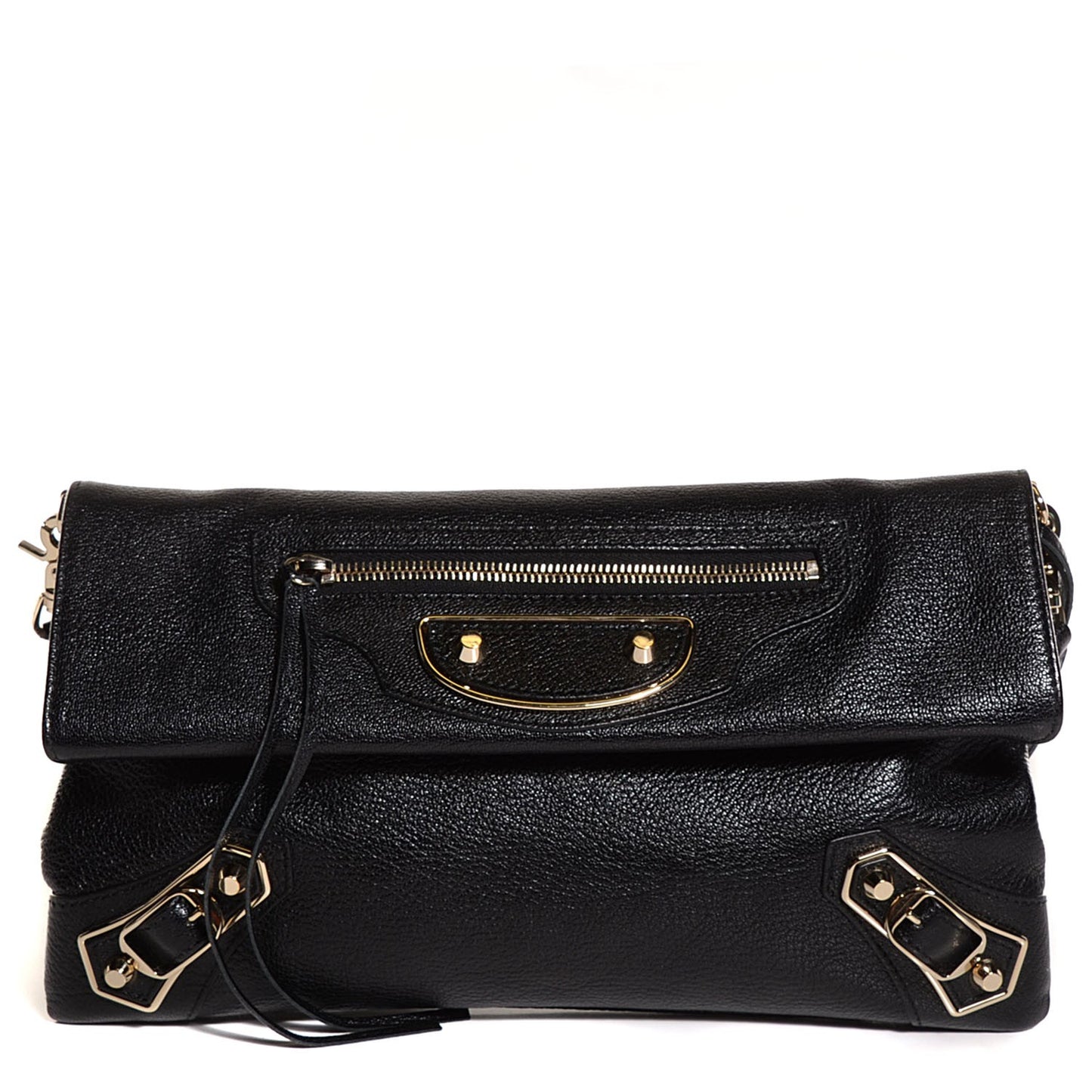 Chevre Gold Metallic Edge Hardware Envelope Clutch Black
