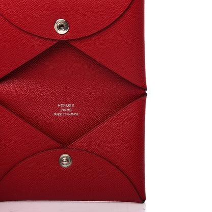 Hermes Madame Calfskin Calvi Card Case Rouge Piment 5 of 6