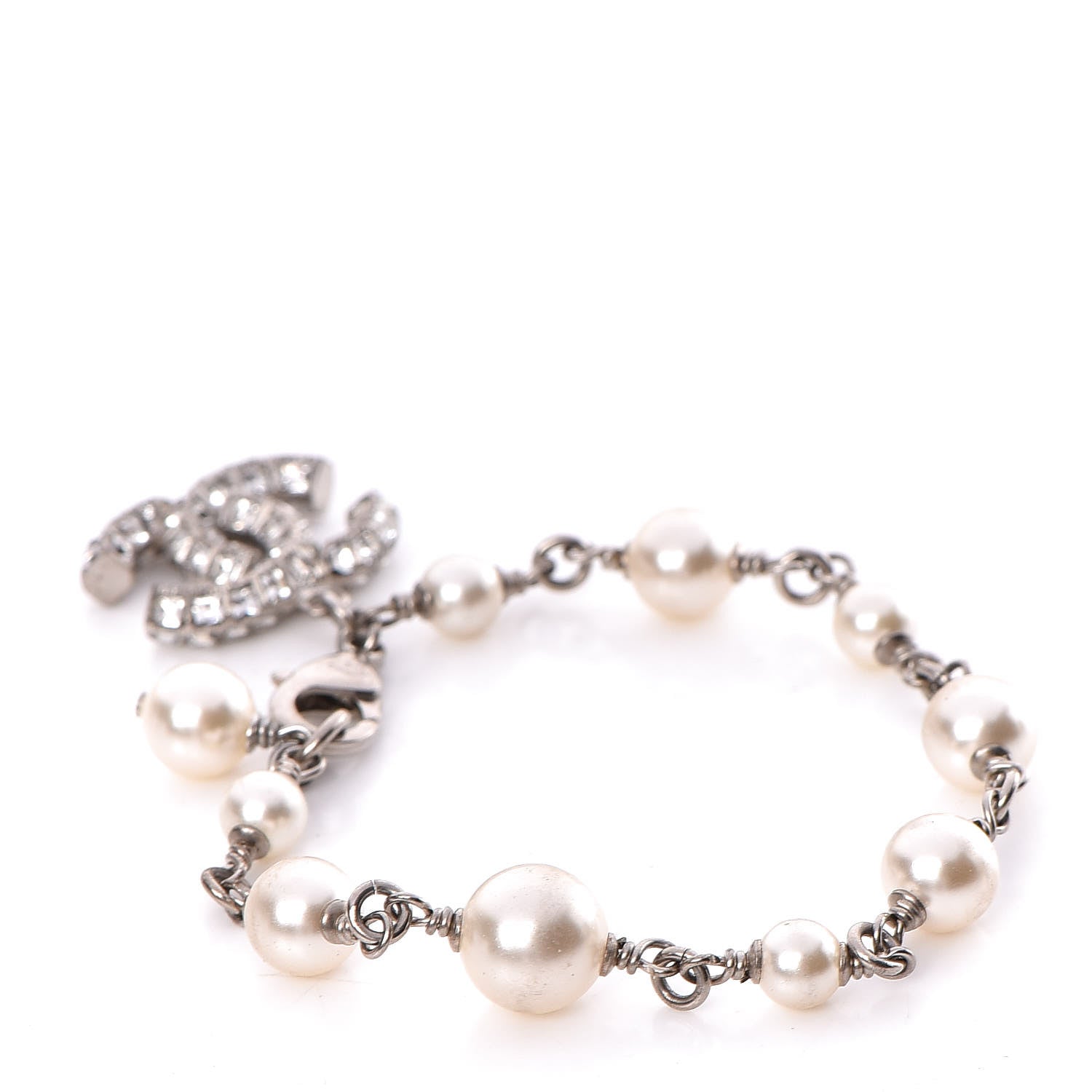 Chanel Baguette Crystal Pearl CC Bracelet Silver 3 of 4