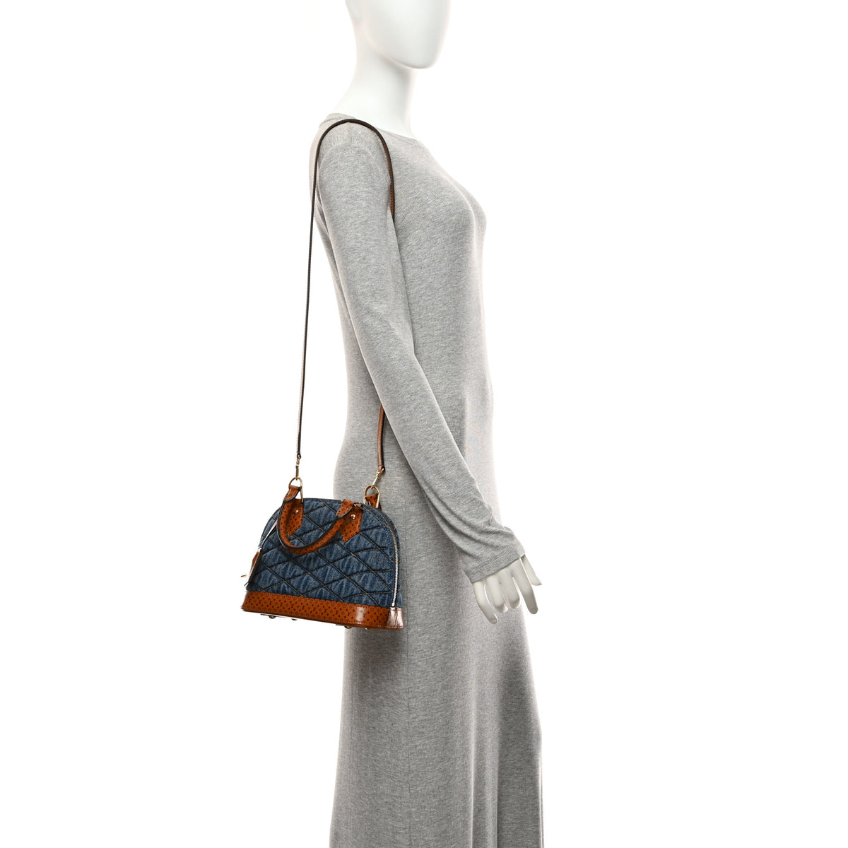 Louis Vuitton Denim Calfskin Reverse Monogram Malletage Alma BB Blue 2 of 10