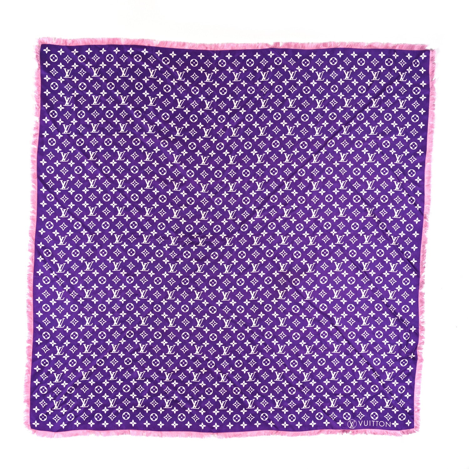 Louis Vuitton Silk Monogram Square Scarf Purple Pink 1 of 3