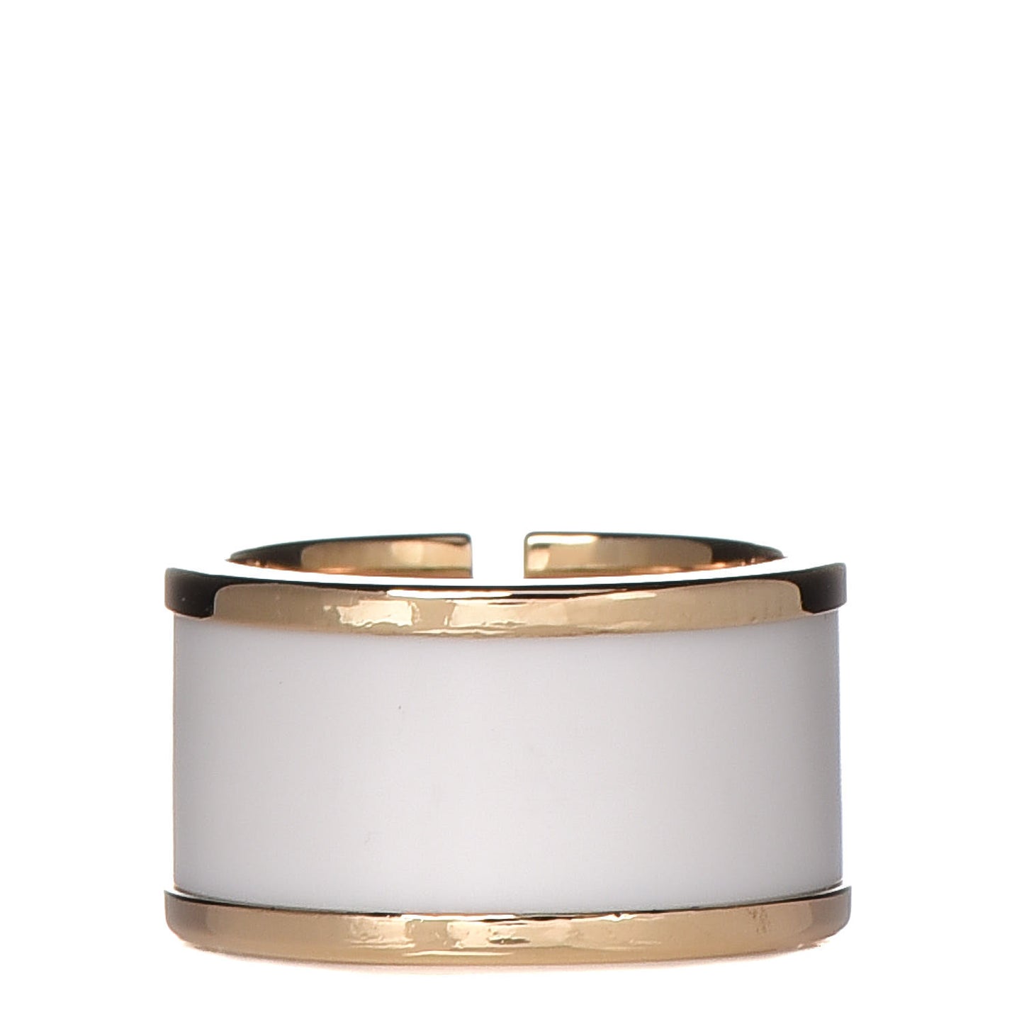18K Yellow Gold White Ceramic T Cutout Ring 49 5