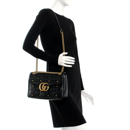 Gucci Calfskin Matelasse Studded Medium GG Marmont Shoulder Bag Black 2 of 7