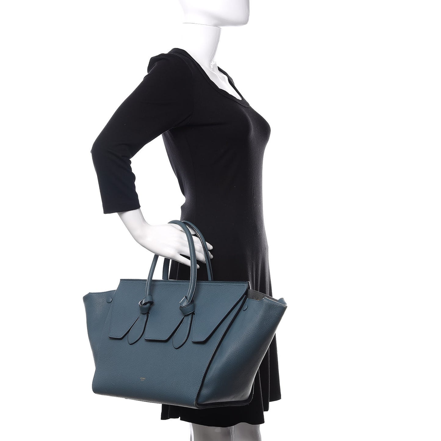 Grained Calfskin Small Tie Knot Tote Denim