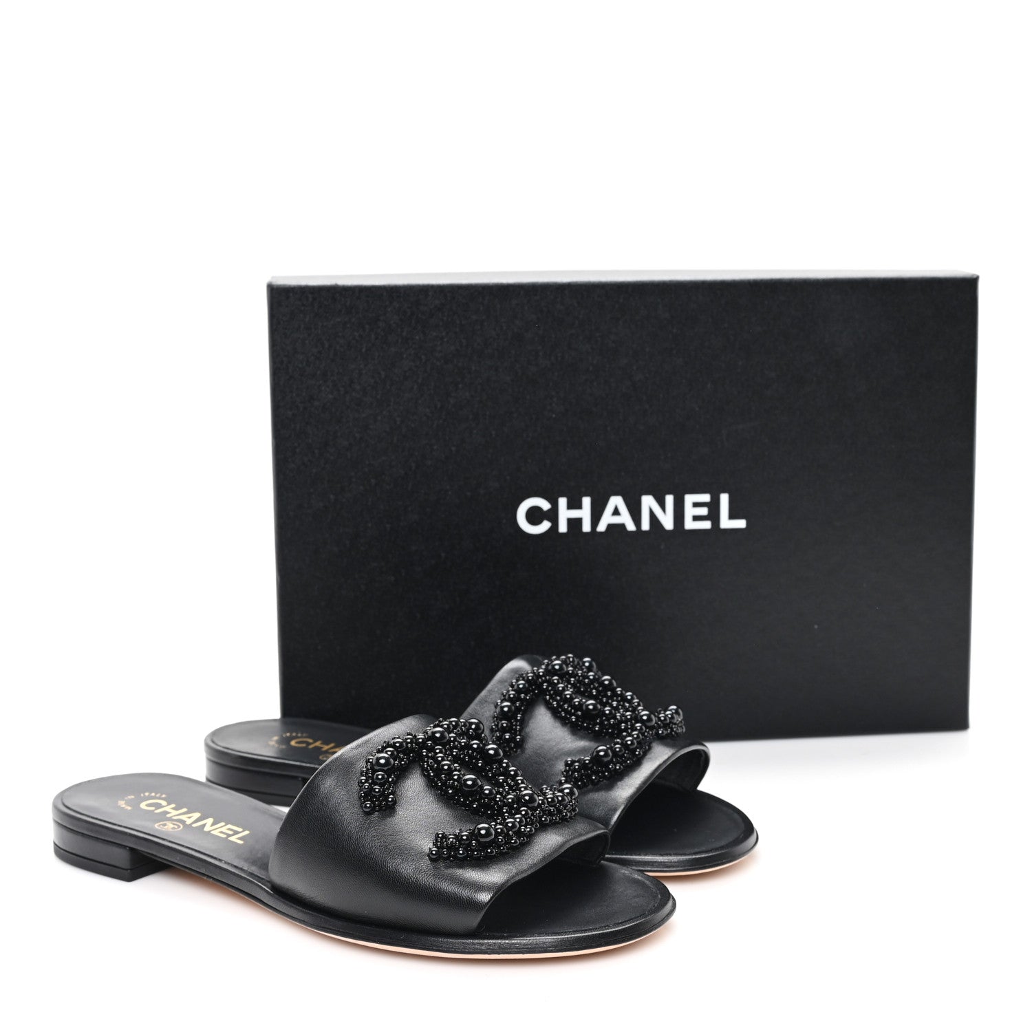 Chanel Lambskin Beaded CC Mules 38 Black 10 of 10