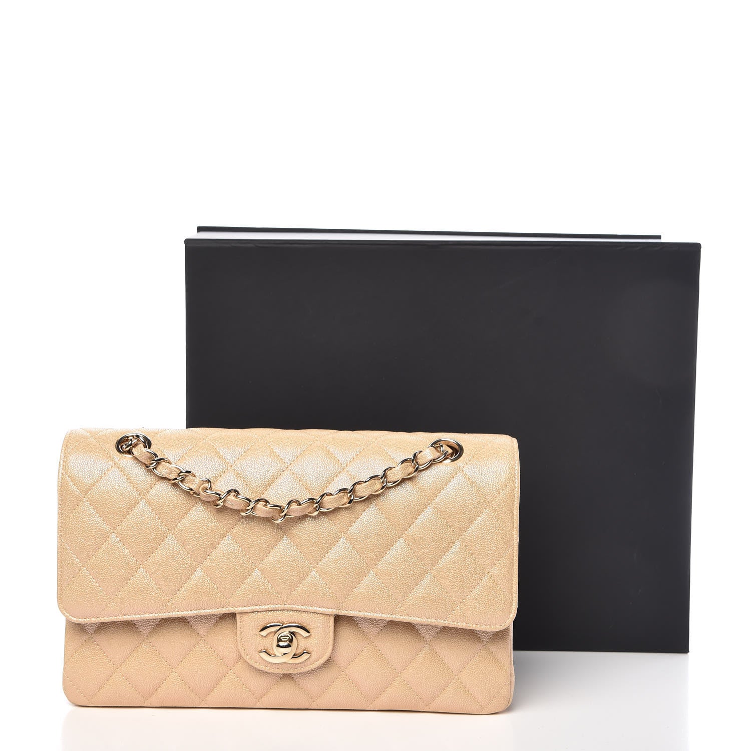 Chanel Iridescent Caviar Quilted Medium Double Flap Beige 10 of 10