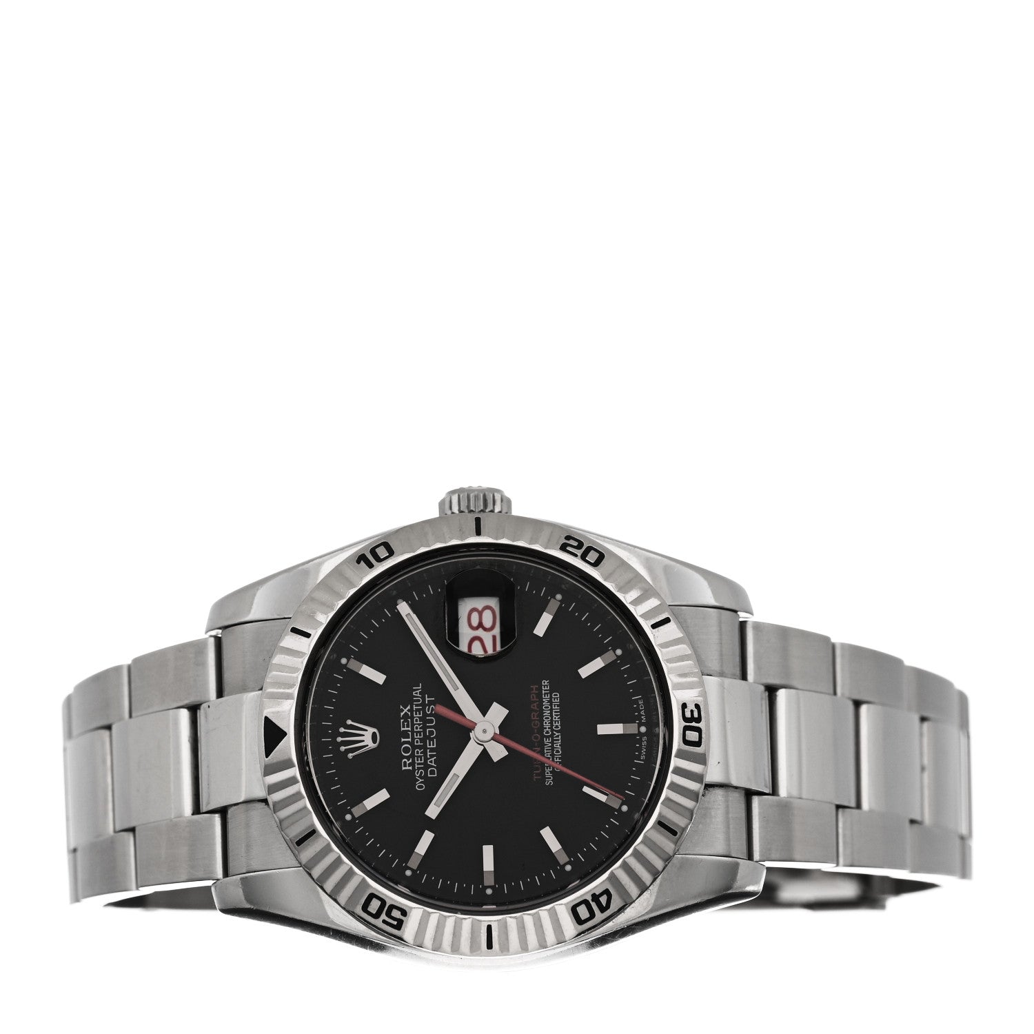Rolex Stainless Steel 18K White Gold 36mm Oyster Perpetual Datejust Turn-O-Graph Watch Black 116264 2 of 5
