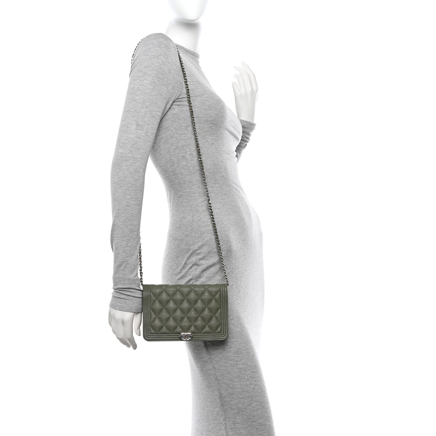 Caviar Quilted Boy Wallet On Chain WOC Khaki