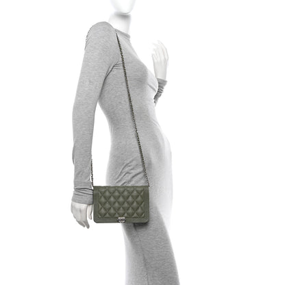 Chanel Caviar Quilted Boy Wallet On Chain WOC Khaki 2 of 15