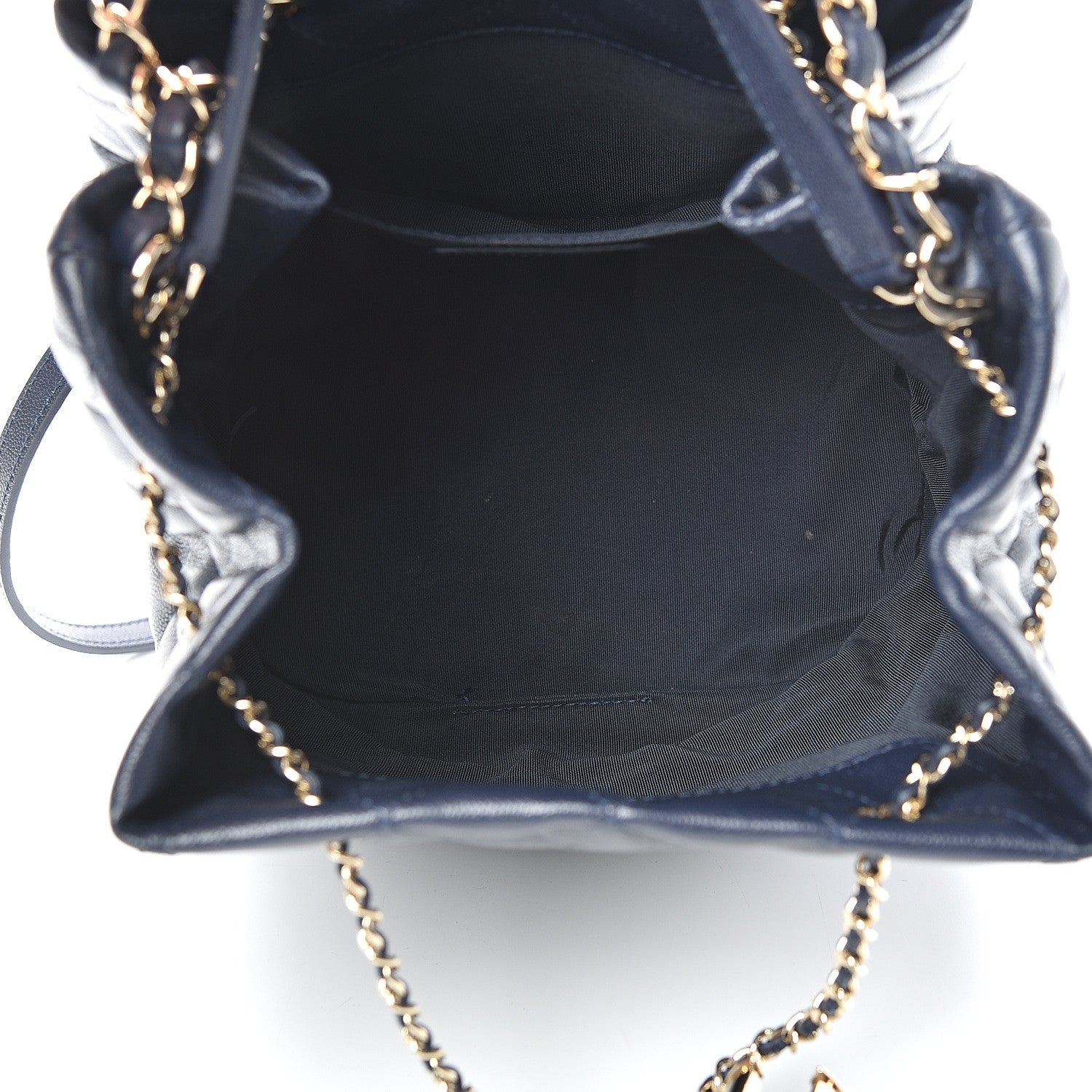 Chanel Caviar Quilted Rolled Up Bucket Drawstring Bag Navy 4 of 9