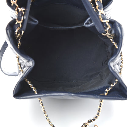 Chanel Caviar Quilted Rolled Up Bucket Drawstring Bag Navy 4 of 9