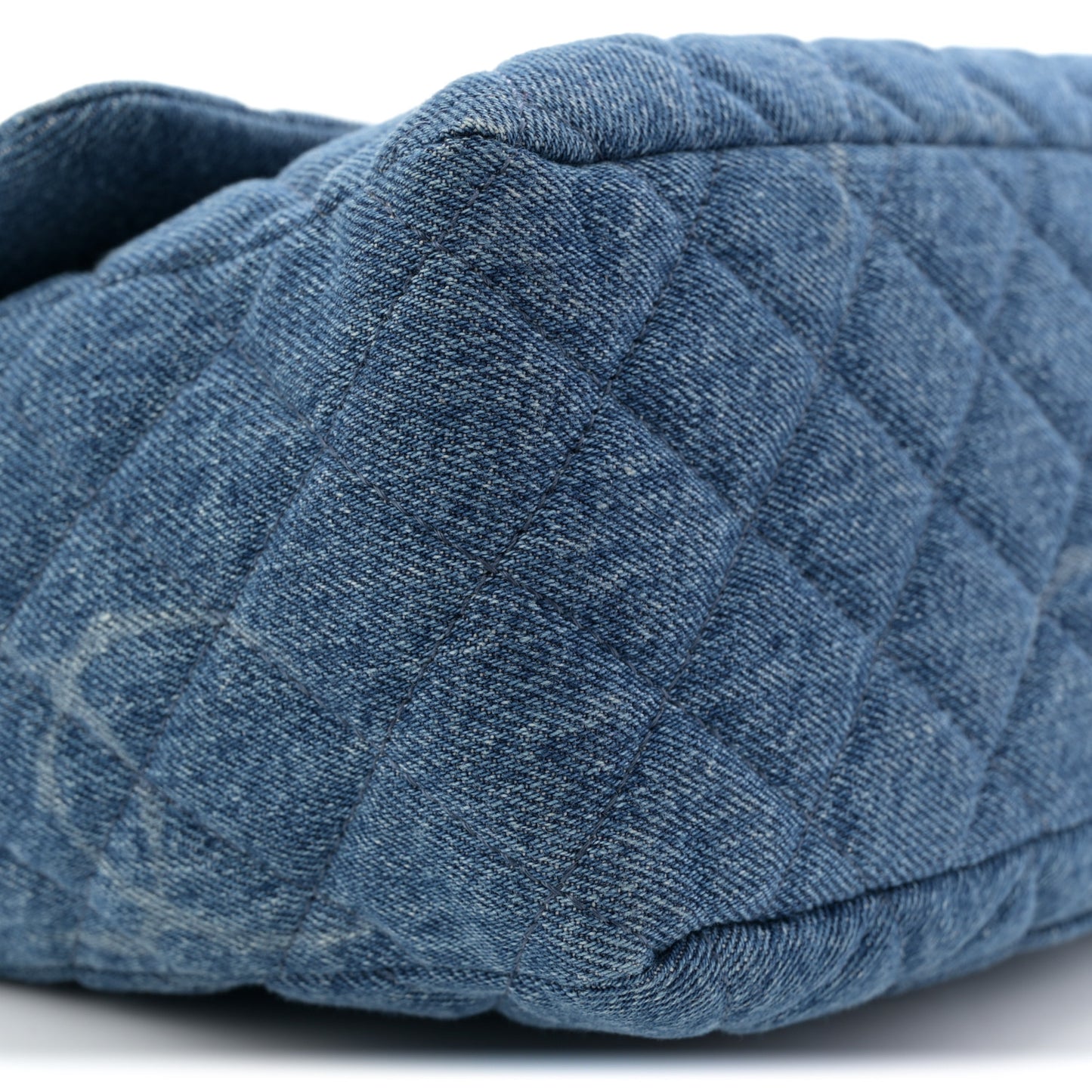 Denim Quilted CC Print Jumbo Single Flap Blue