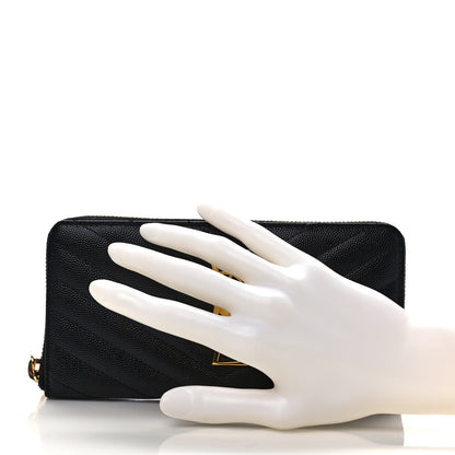 Saint Laurent Grain De Poudre Matelasse Chevron Monogram Zip Around Wallet Black 2 of 7