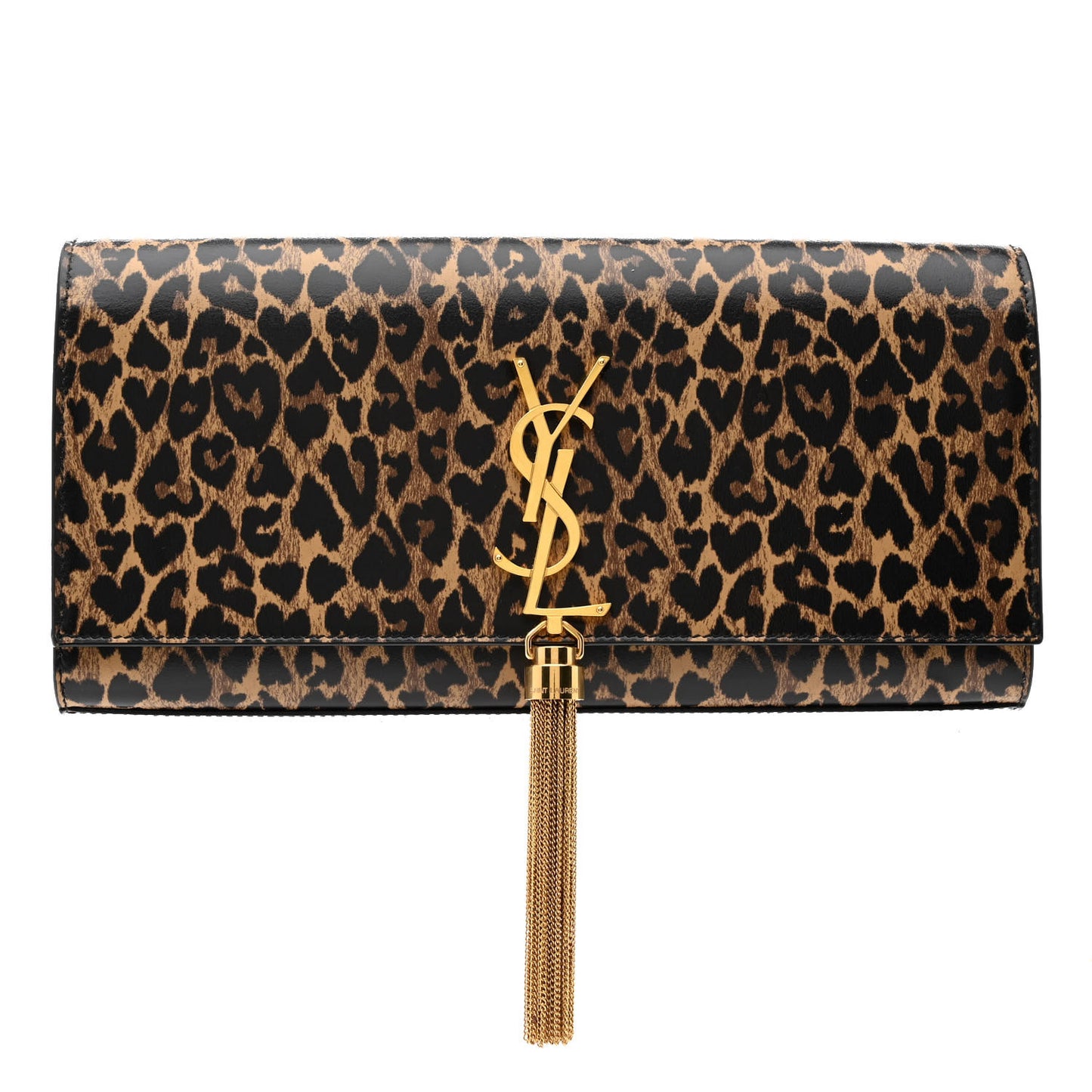 Calfskin Heart Leopard Printed Classic Monogram Kate Tassel Clutch Naturale