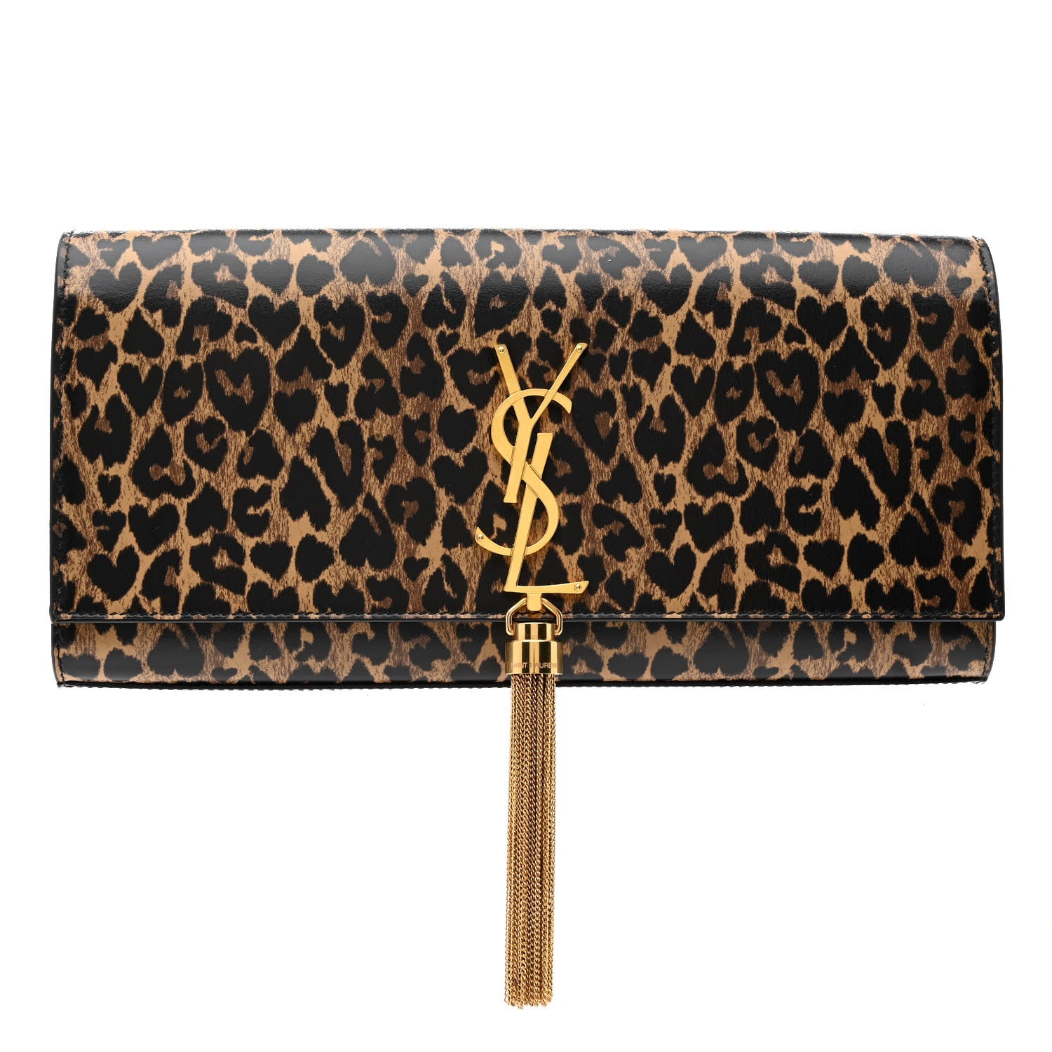 Saint Laurent Calfskin Heart Leopard Printed Classic Monogram Kate Tassel Clutch Naturale 1 of 10