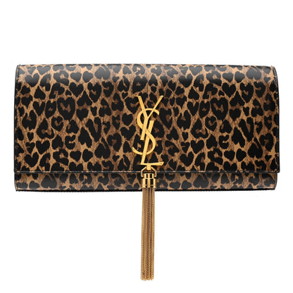 Saint Laurent Calfskin Heart Leopard Printed Classic Monogram Kate Tassel Clutch Naturale 1 of 10