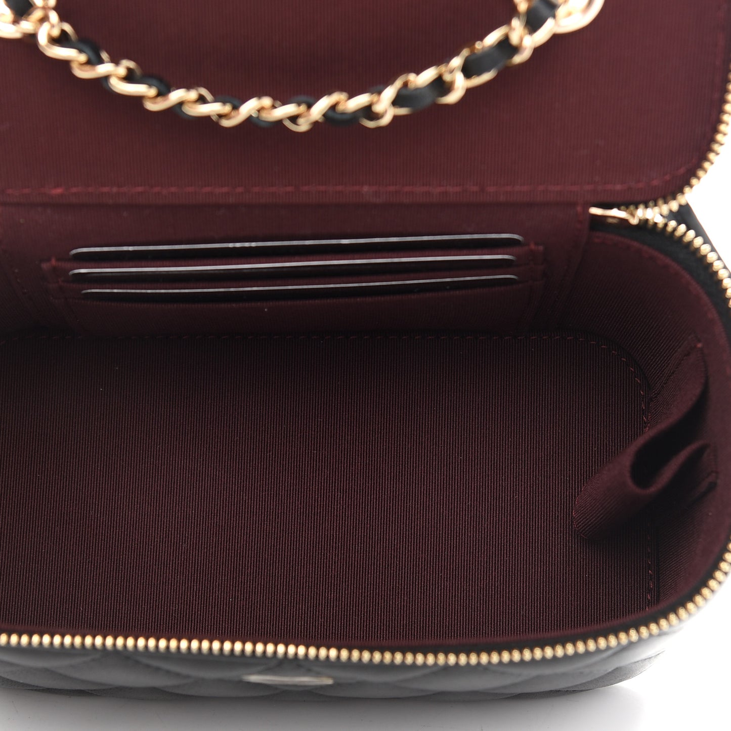 Lambskin Quilted Small Vanity Case With Chain Black